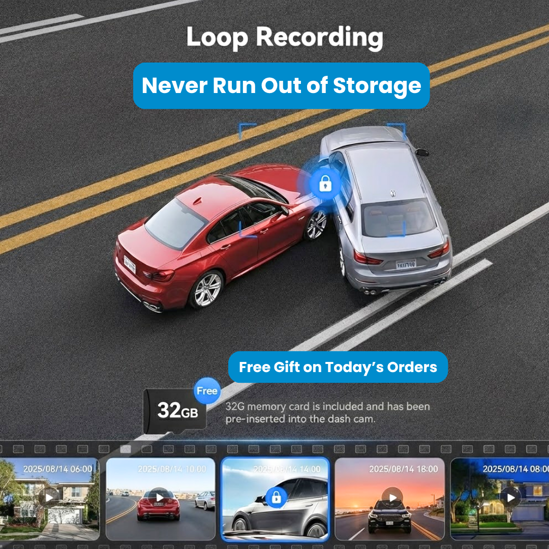 DriveSecure 3-Channel 1080p HD Front, Cabin, and Rear Dash Cam
